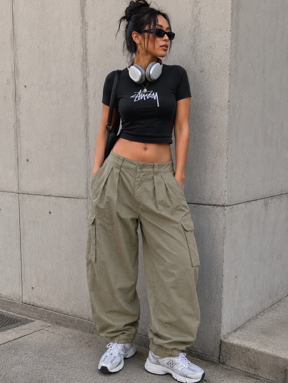 Grey Lab Low rise Parachute Cargo  Pants